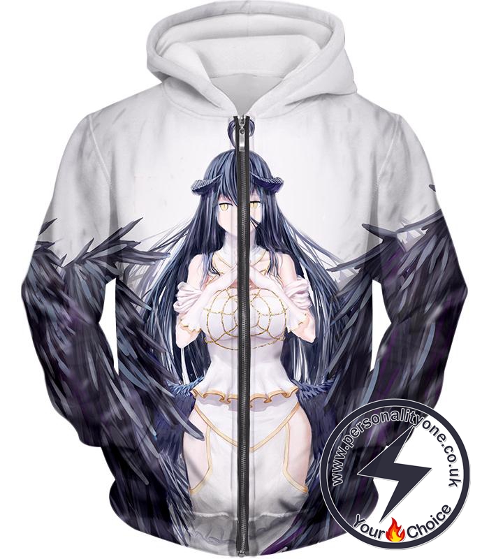 Overlord Powerful NPC Albedo the Pure White Devil Beautiful Anime White Zip Up Hoodie